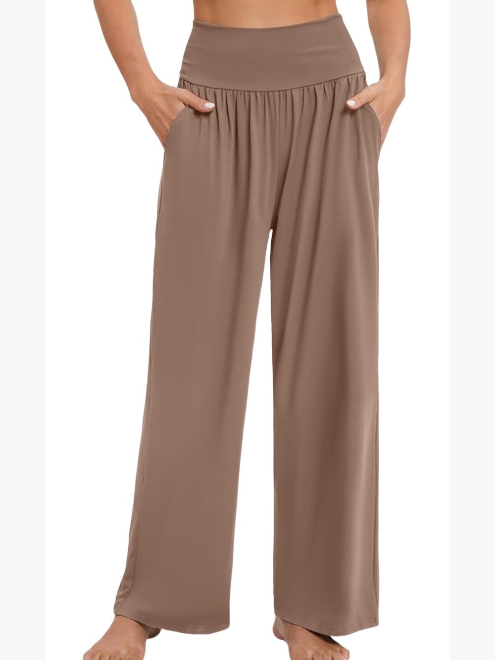 Gracyoga High Waisted Wide Leg Pockets Yoga Lounge Pajama Tan Pants Ladies Large